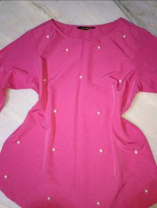 Magenta Colour Top With Pearls