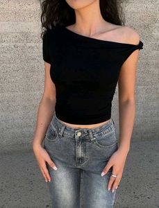 Price Drop !!Off - Shoulder Ruched Black Top
