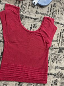 Hot Pink Crop Top With Strechable Fabric