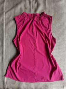 Magenta Ruffle Neck Top