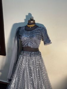 Elegant Grey Sequin Lehenga Choli Set