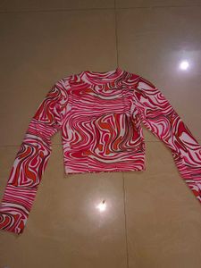 Swirl Print Long Sleeve Crop Top