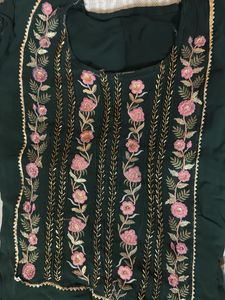 Green Embroidered Kurti With Umbrella Cut Plazo