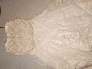 Creamy Gown With Floral Red Flowers Patterns