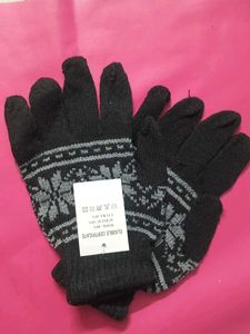 Cozy Wool Blend Gloves - Grey Pattern