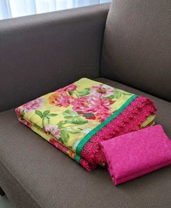 Floral Print Saree with Lace , unstitched blouse p