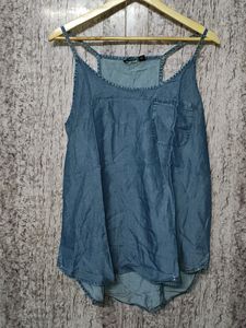 Denim High Low Top For Women
