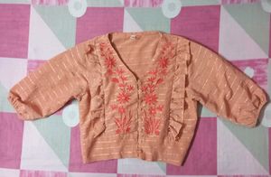 Embroidered Ruffle Blouse