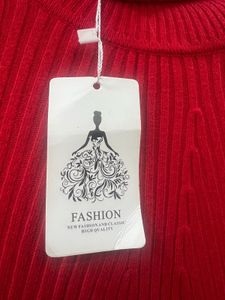 Red Knit Turtleneck Mini Dress