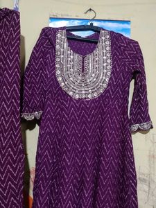 Purple Embroidered Kurta Set