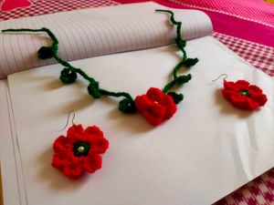 Handmade Crochet Poppy Jewelry Set