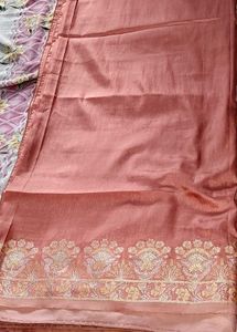 Peach Silk Saree with Floral Border