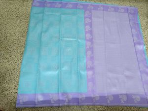 New Aqua Blue N Lavender Semi Kanchi Silk Saree