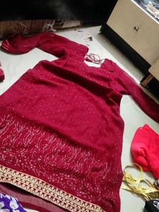 Maroon Embroidered Kurta Set