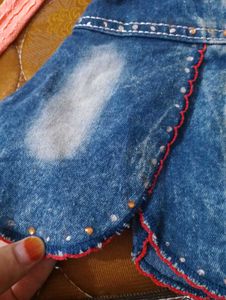 Girls Pink Top &amp; Denim Skirt Set