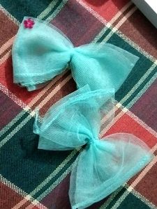 2 Aqua Bow Hair Clips