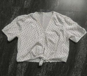 Polka Dot Tie-Front Top