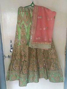 Fish Cut Kundar And Mirror Work Lehenga