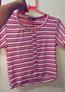 Striped Button-Up Tee