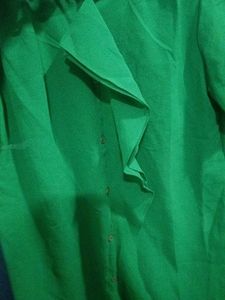 Green Ruffle Front Button-Down Top