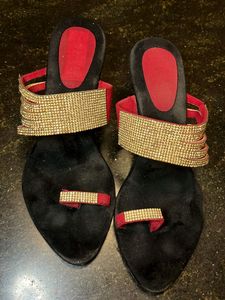 Black And Red Rhinestone Crystal Wedges