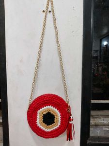 Red Evil Eye Crochet Bag