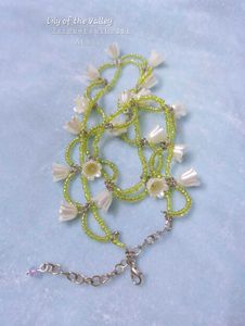 Handmade Lily Flower Green Beaded Lace Necklace
