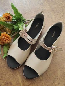 Beige Peep-Toe Wedge Sandals