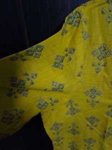 Yellow Printed Kurti with Mirror Detail