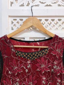Elegant Black &amp; Red Floral Laced Dress A