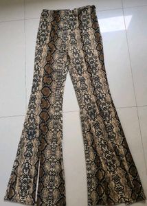 Snakeskin Print Flared Pants