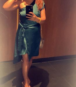 satin Teal One-Shoulder Dress