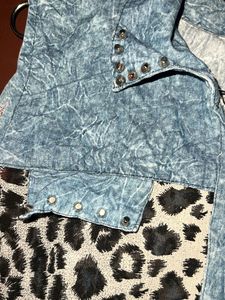 Denim  Zebra print Mesh Top