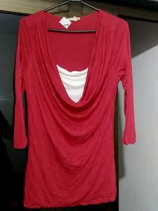 Red Cowl Neck Top