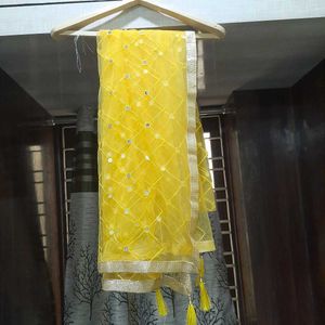 Yellow Mirror Work Dupatta