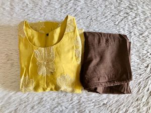 Mustard Yellow Emboridered Kurta Set (Women’s)