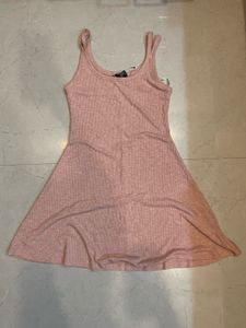 Pink Ribbed Fit & Flare Dress