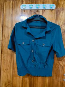 Stylish Teal Top/Denim crop