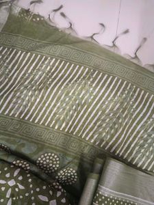 Olive Green Batik Print Saree