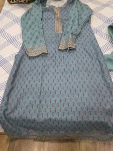 Blue Printed  Wollen Kurta Set