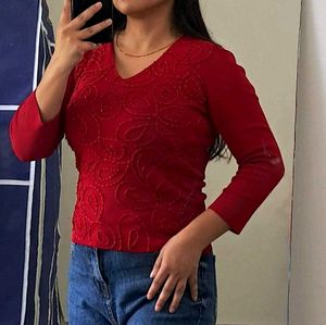 Red Embellished Top