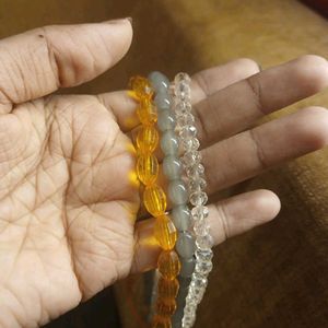 Beaded Necklace Combo Set of 3 Amber, Green, Clear