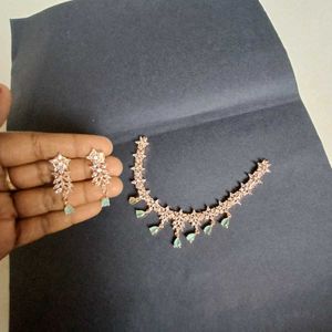 Rose Gold Green Necklace Set