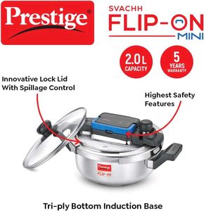 New Prestige 2L Flipon Pressure Cooker With Glass