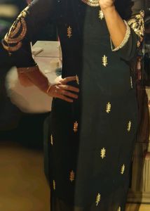 Ethnic Embroidered Black Party Kurta