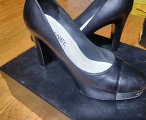 Chanel Black Leather Cap Toe Pumps