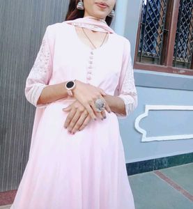 Baby Pink Three Piece Dress With Very Soft Cloth