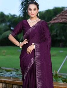 Purple Dimond Work Saree With Latkan