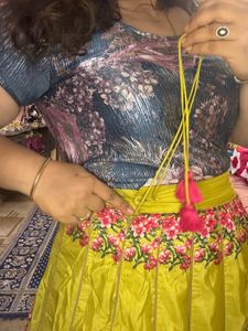 Sequin Embelished Lime Green Floral Kalidar Skirt