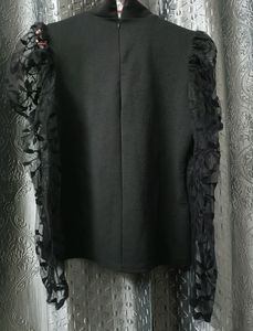 Beautiful Black Top With Pluffy Net Sleeves